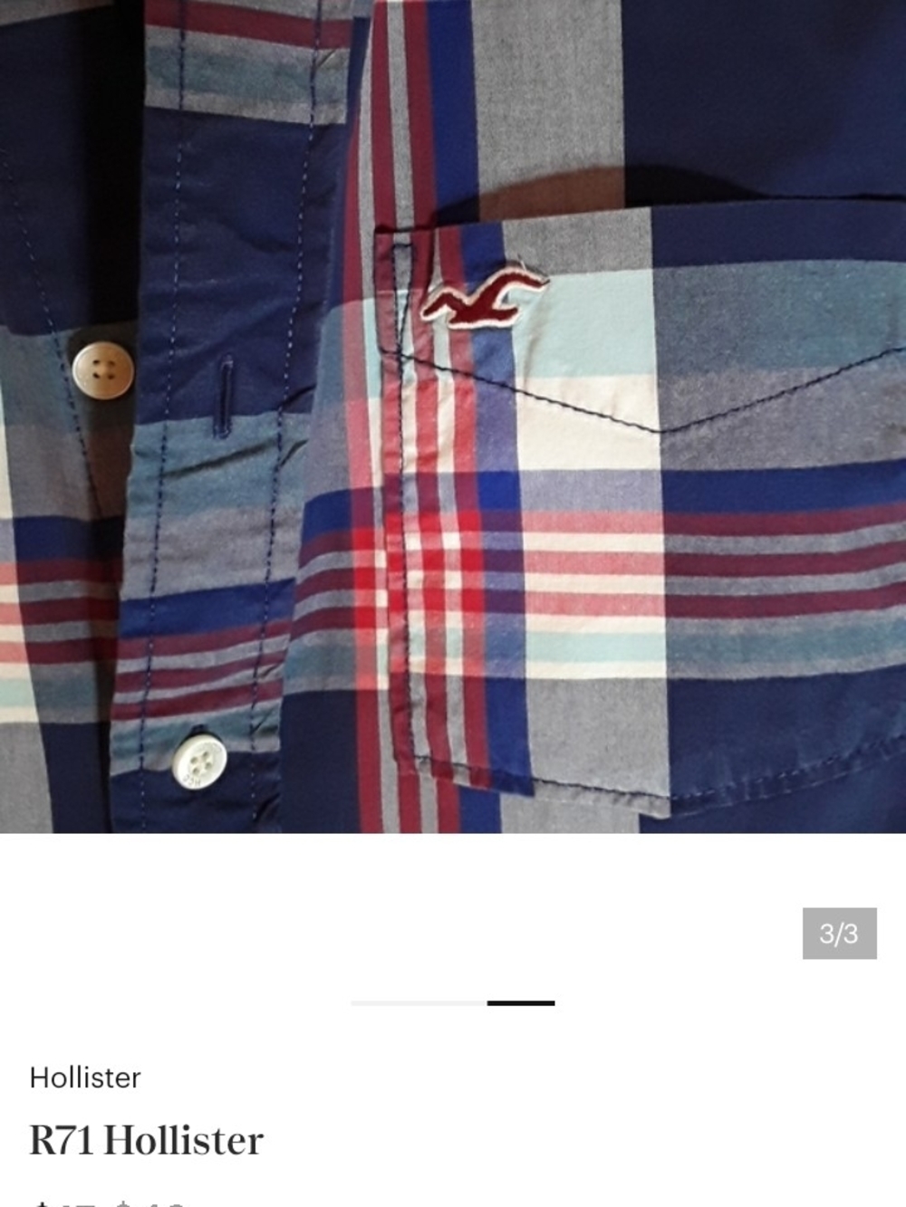 Hollister Multicolor Blue Plaid Short Sleeve Button-Up - Picture 3 of 3